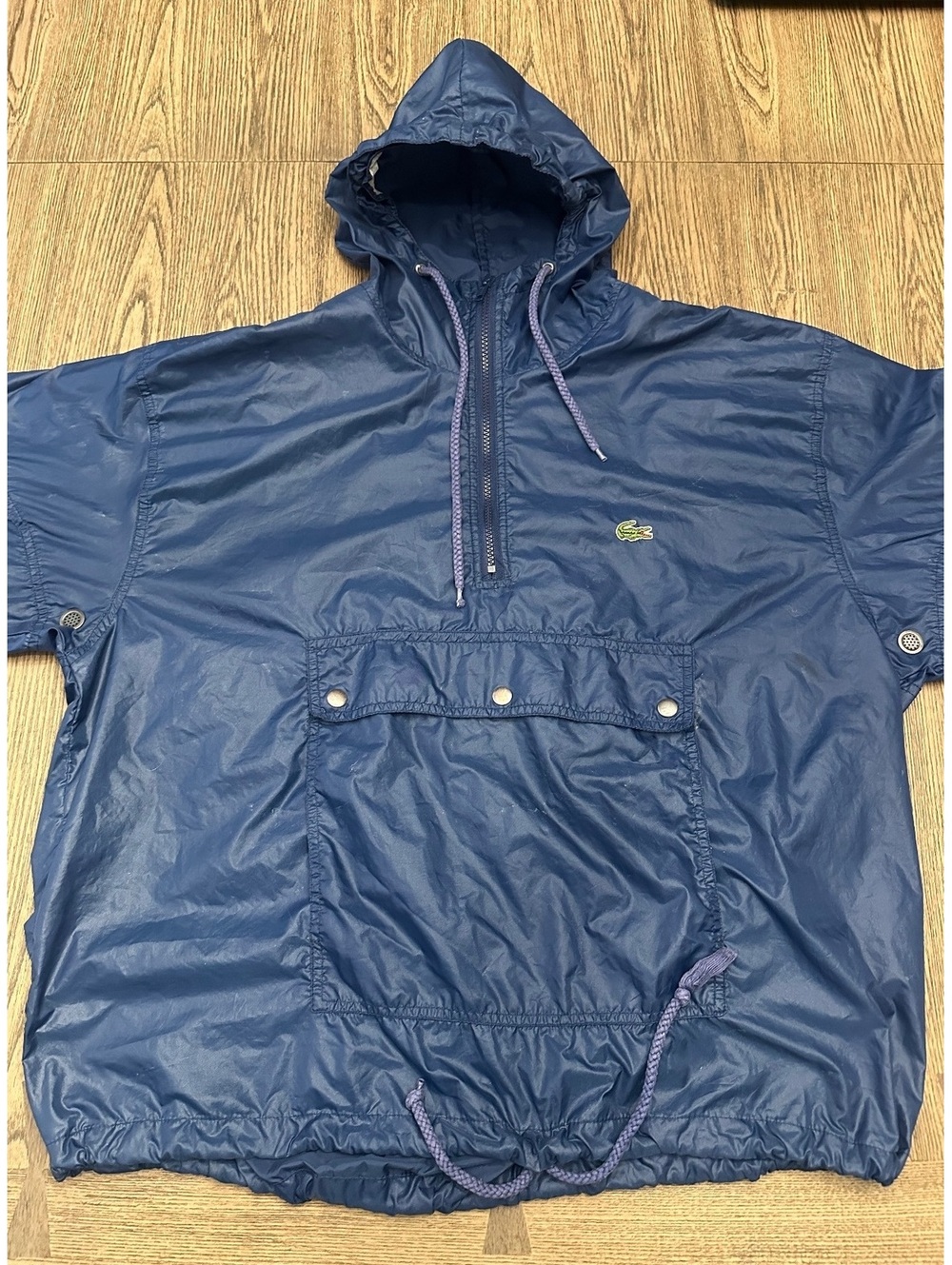 Vintage Lacoste Izod Navy Blue Nylon Pullover Windbreaker Hoodie